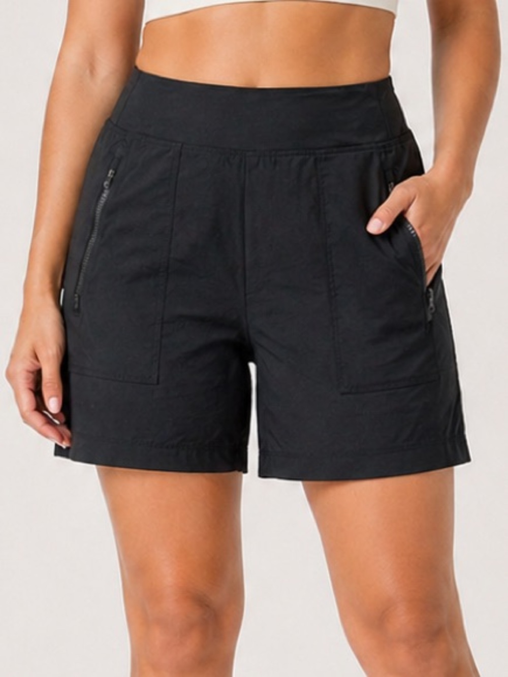 Athleta Trekkie North Shorts Womens 18 Black Hiking Zip Pocket 8” Inseam